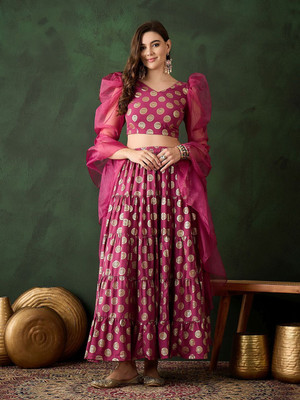 Sangria Self Design Stitched Lehenga Choli(Pink)