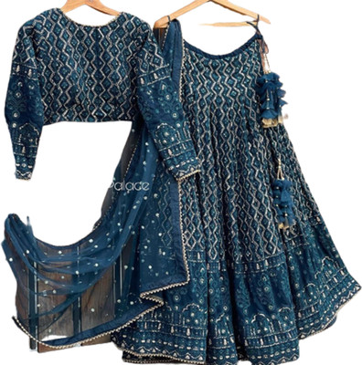 IYALAFAB Embroidered Semi Stitched Lehenga Choli(Blue)