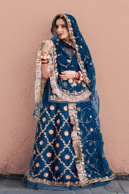 BHOJALCREATION Embroidered Semi Stitched Rajasthani Poshak(Light Blue)