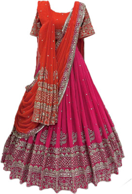 DEVAANSHFAB Embroidered Semi Stitched Lehenga Choli(Pink)