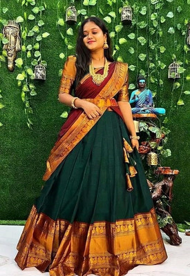 GRANTH MANIAFAB Self Design Semi Stitched Lehenga Choli(Dark Green)