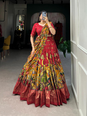AAYUSHYAM ENTERPRISE Printed Semi Stitched Lehenga Choli(Red, Multicolor)