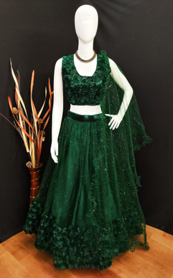 Atierking Embroidered Semi Stitched Lehenga Choli(Green)