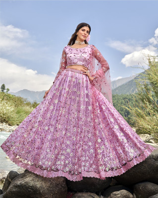 DIVINE INTERNATIONAL TRADING CO Embroidered Semi Stitched Lehenga Choli(Purple)