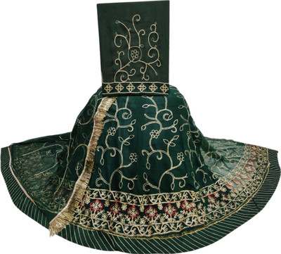 MANTUSHTI Embroidered Semi Stitched Rajasthani Poshak(Dark Green)
