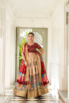 Katariya fashionss Solid Stitched Lehenga & Crop Top(Beige)