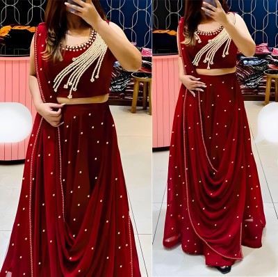 BHOJALCREATION Embroidered Semi Stitched Lehenga & Crop Top(Maroon)