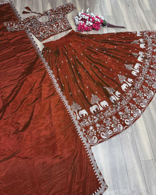 HK TEX Embroidered Semi Stitched Lehenga Choli(Maroon)