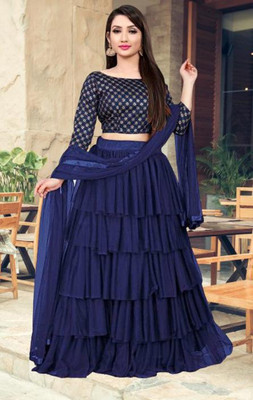 BudgetBeauty Self Design Semi Stitched Lehenga Choli(Dark Blue)