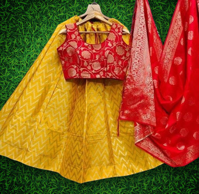 Tishta Self Design Semi Stitched Lehenga Choli(Yellow)