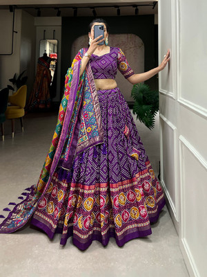 LEAFSTORE Printed Semi Stitched Lehenga Choli(Purple)