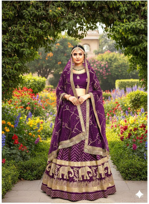WOMENGIRLFASHION Embroidered Semi Stitched Rajasthani Poshak(Purple)