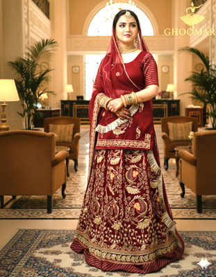 Shreemanji trading Embroidered Semi Stitched Rajputi Poshak(Red)