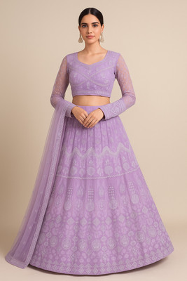 TRIVORA Embroidered Semi Stitched Lehenga Choli(Purple)