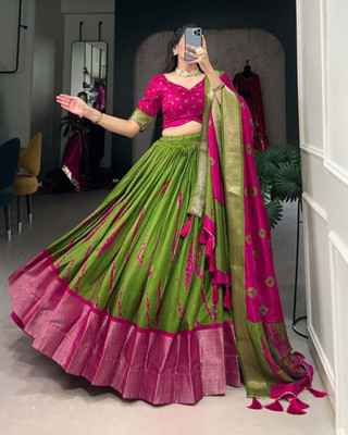 BLANKLOOK Printed Semi Stitched Lehenga Choli(Green)