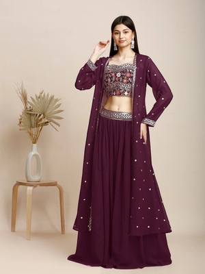Madhuram Textiles Embellished Stitched Lehenga Choli(Maroon)