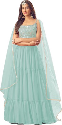 KAPANKU Embellished Semi Stitched Lehenga Choli(Light Blue)