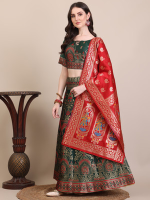 Harshiv Textile Self Design Semi Stitched Lehenga Choli(Green)