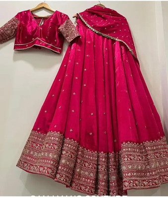 SDMI FASHION Embroidered Semi Stitched Lehenga Choli(Pink)