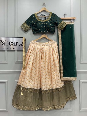 Fabcartz Self Design Semi Stitched Lehenga Choli(Beige, Dark Green)