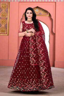JAY RAMDEV FASHION Embroidered Semi Stitched Lehenga Choli(Maroon)