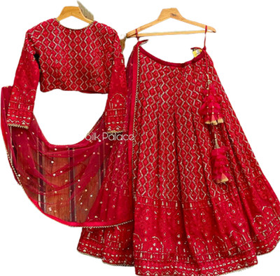 KAPANKU Self Design Semi Stitched Lehenga Choli(Red)