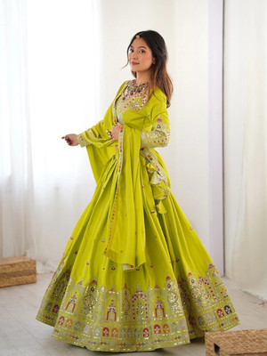 HOUSE OF COMMON Embroidered Semi Stitched Lehenga Choli(Green)