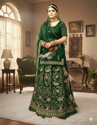 WOMENGIRLFASHION Embroidered Semi Stitched Rajputi Poshak(Green)