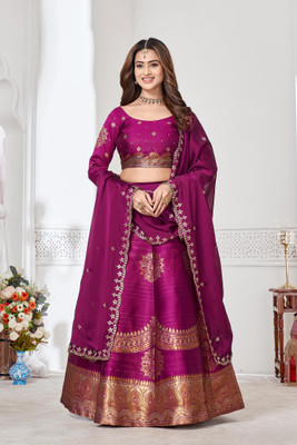 MR Y Embroidered Semi Stitched Lehenga Choli(Purple)
