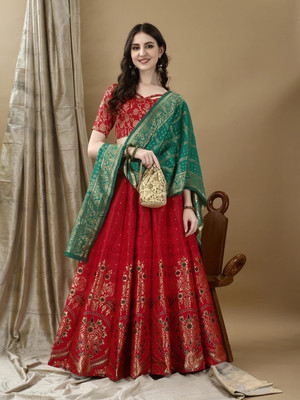 SWAMI STUDIO Self Design Semi Stitched Lehenga Choli(Red)