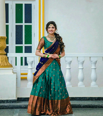 R K INFINITIVE Self Design Semi Stitched Lehenga Choli(Blue, Dark Blue)