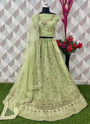 G2J BROTHERS Embroidered Semi Stitched Lehenga Choli(Green)