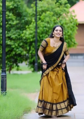 Harshiv Textile Embroidered Semi Stitched Lehenga Choli(Gold)