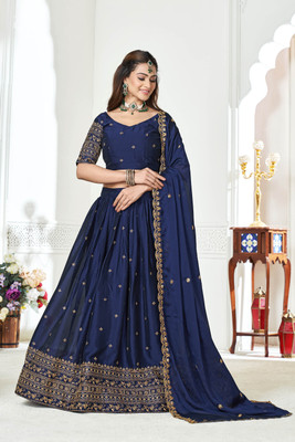 SHREE CREATION Embroidered Semi Stitched Lehenga Choli(Blue)