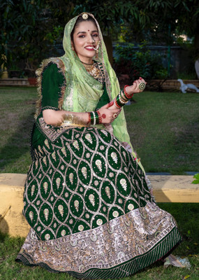 SANSKAR TEXTILES Embroidered Semi Stitched Rajputi Poshak(Green)