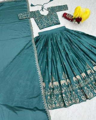 JENIJENI BIZ Self Design Semi Stitched Lehenga Choli(Light Blue)