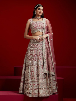 Udbhav Export Embroidered Semi Stitched Lehenga Choli(Pink)