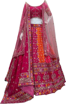 DHRISHUTEXTILE Self Design Semi Stitched Lehenga Choli(Pink)
