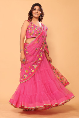 ZARUKHA Embroidered Bollywood Net Saree(Pink)