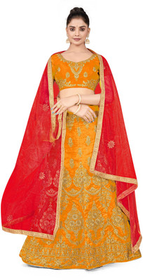 manvaa Embroidered Semi Stitched Lehenga Choli(Multicolor)
