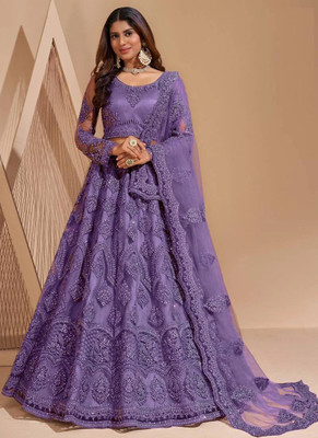 Reelove Factory Embroidered Semi Stitched Lehenga Choli(Purple)