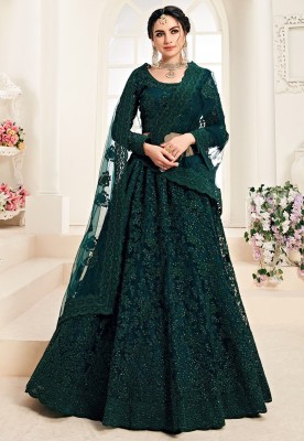 A To Z Cart Embroidered Semi Stitched Lehenga Choli(Green)