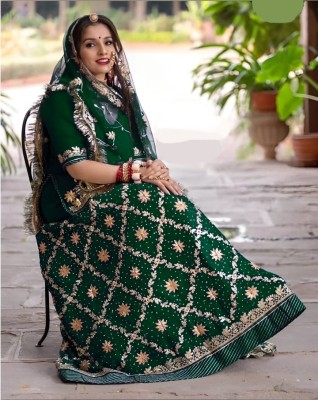 Anjani Textile Embroidered, Embellished, Self Design Semi Stitched Rajasthani Poshak(Green)