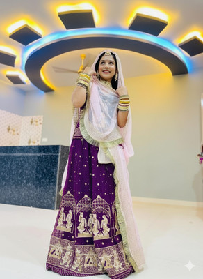 Shreemanji trading Embroidered Semi Stitched Lehenga Choli(Purple, Gold, Pink)