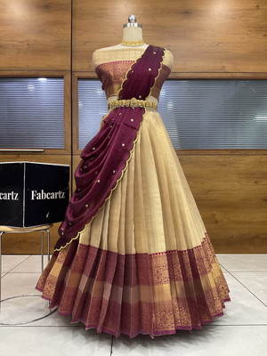 SHREE CREATION Self Design Semi Stitched Lehenga Choli(Beige)