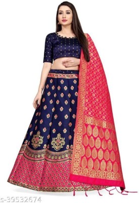 Dishas Solid Semi Stitched Lehenga Choli(Blue)