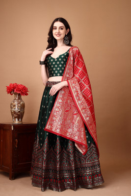 SWAMI STUDIO Self Design Semi Stitched Lehenga Choli(Green)