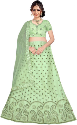 Vijay Tex Embroidered Semi Stitched Lehenga Choli(Green)