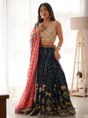 Tasrika Embroidered Semi Stitched Lehenga Choli(Multicolor)