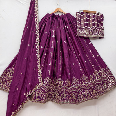HIRU CREATION Embroidered Semi Stitched Lehenga Choli(Purple)